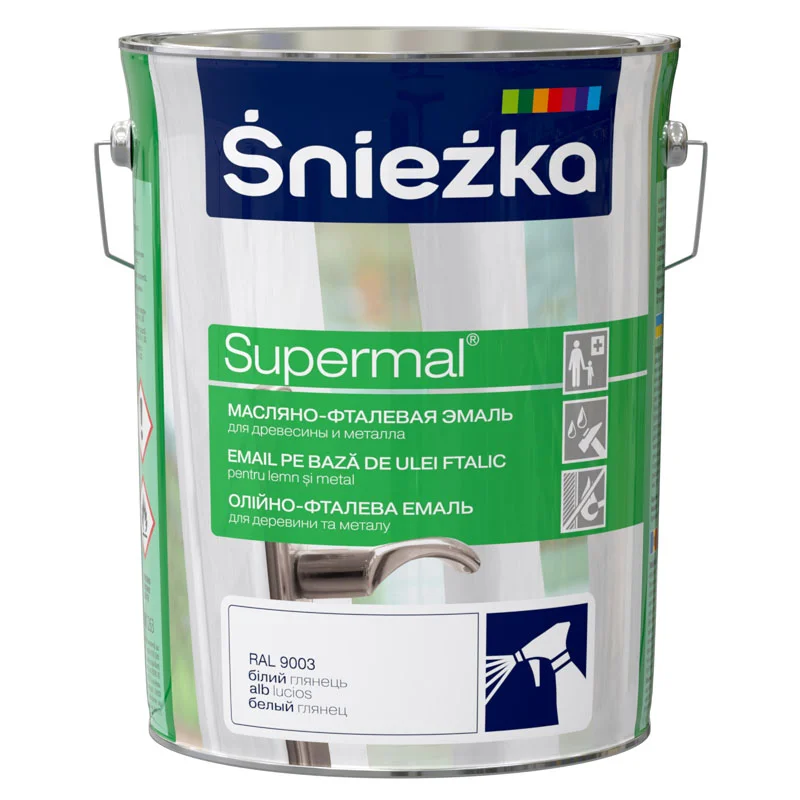 Краска масляно-фталевая эмаль SNIEZKA Supermal белый глянец 5л