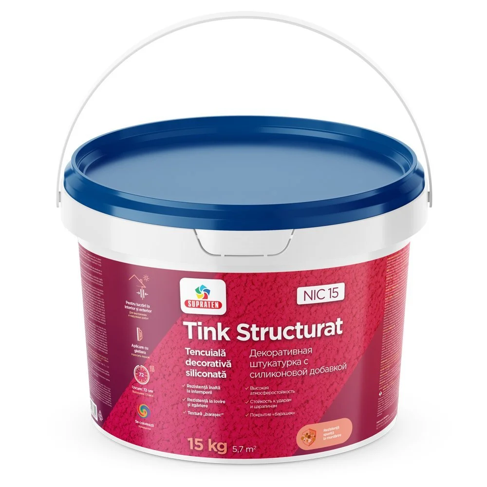 Tencuiala decorativa NIC 15 alb (bob de orez), 15kg